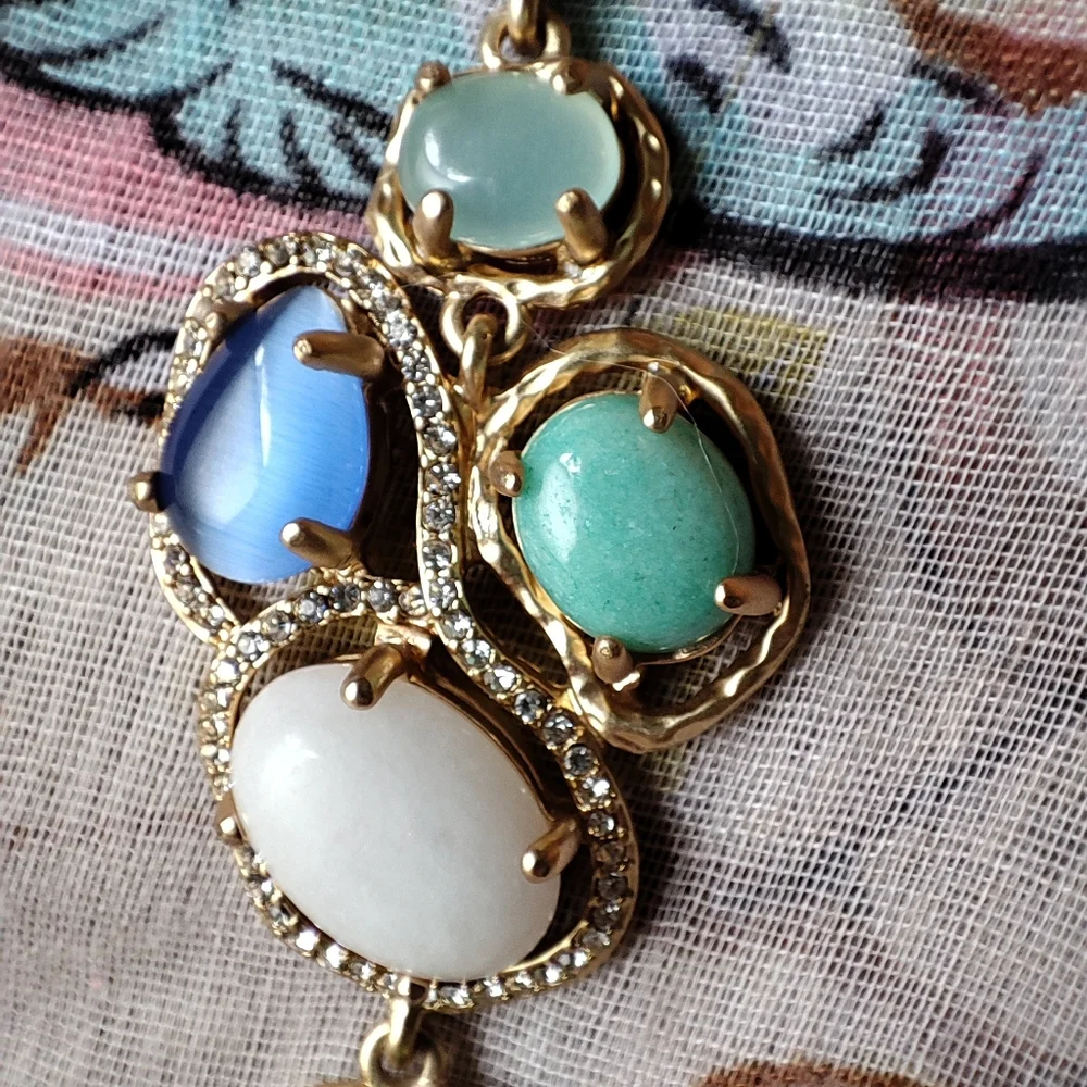 Badgley Mischka Ann Taylor Toggle Clasp Genuine Stones Bracelet Gold Tone Beachy